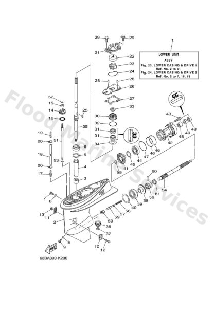 Genuine Yamaha 63D45300034D - Lower unit assy - Supplied by Flood Marine