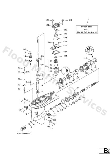 Genuine Yamaha 63D45300124D - Lower unit assy - Supplied by Flood Marine