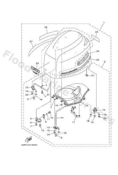 Genuine Yamaha 63P426104100 - Top cowling assy - Supplied by Flood Marine