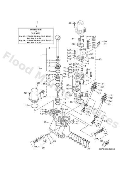 Genuine Yamaha 63P438001300 - Power trim & tilt assy - Supplied by Flood Marine