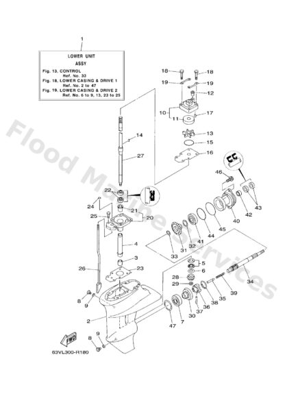 Genuine Yamaha 63V45300038D - Lower unit assy - Supplied by Flood Marine