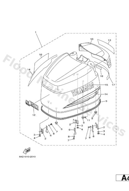 Genuine Yamaha 64D42610504D - Top cowling assy - Supplied by Flood Marine