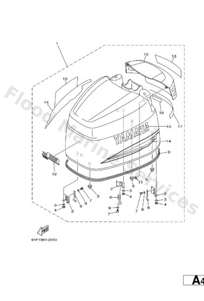 Genuine Yamaha 64F42610504D - Top cowling assy - Supplied by Flood Marine
