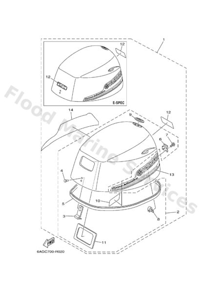 Genuine Yamaha 6AH4261A0100 - Top cowling w/o graphics - Supplied by Flood Marine