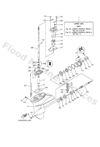 Genuine Yamaha 6AH45300004D - Lower unit assy - Supplied by Flood Marine