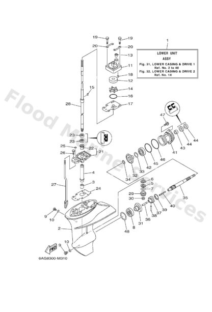 Genuine Yamaha 6AH45300008D - Lower unit assy - Supplied by Flood Marine