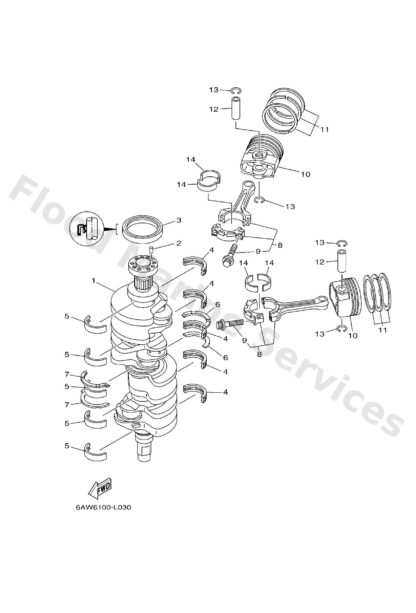 Genuine Yamaha 6AW114164000 - Plane bearing, crankshaft 1 - Supplied by Flood Marine