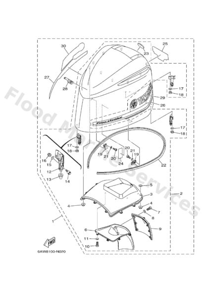 Genuine Yamaha 6AW4261A0000 - Top cowling w/o graphics - Supplied by Flood Marine