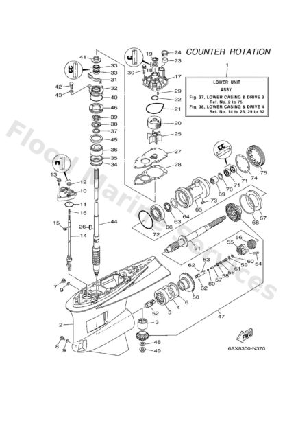 Genuine Yamaha 6AX45300318D - Lower unit assy - Supplied by Flood Marine