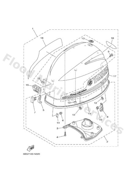Genuine Yamaha 6BG4261A0000 - Top cowling w/o graphics - Supplied by Flood Marine