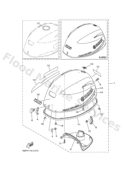 Genuine Yamaha 6BP426104000 - Top cowling assy (6bp-41) - Supplied by Flood Marine