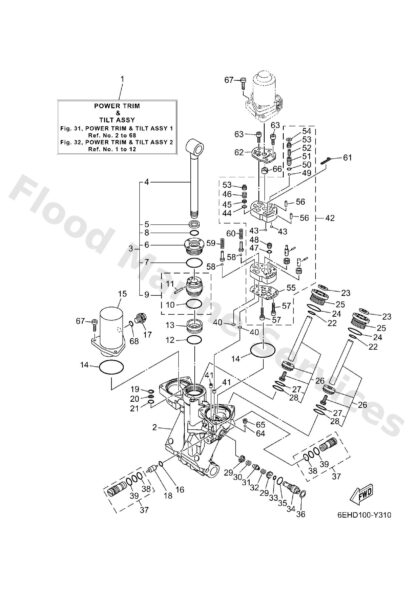 Genuine Yamaha 6CB438001300 - Power trim & tilt assy - Supplied by Flood Marine