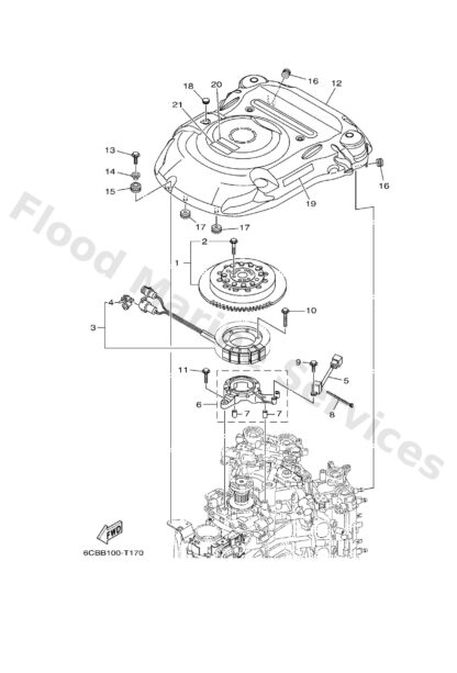 Genuine Yamaha 6CB813371100 - Cover, flywheel - Supplied by Flood Marine