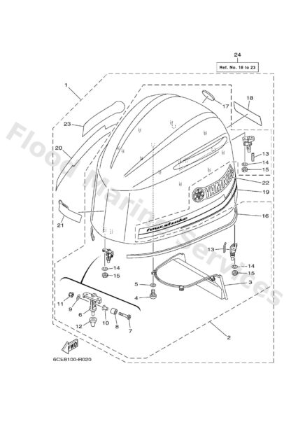 Genuine Yamaha 6CE4261A0000 - Top cowling w/o graphics (6ce) - Supplied by Flood Marine