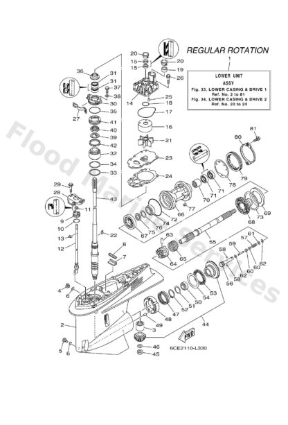 Genuine Yamaha 6CE45300108D - Lower unit assy - Supplied by Flood Marine