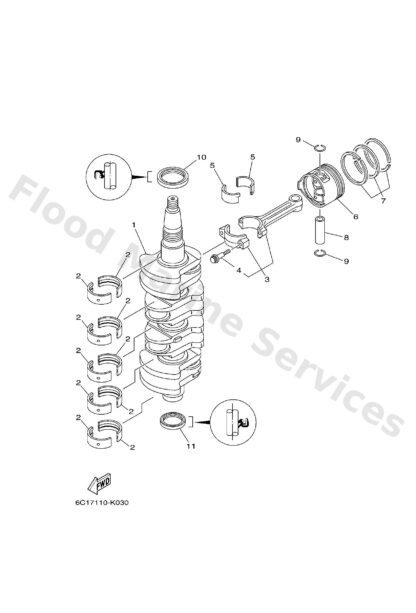 Genuine Yamaha 6CJ116310096 - Piston (std) - Supplied by Flood Marine