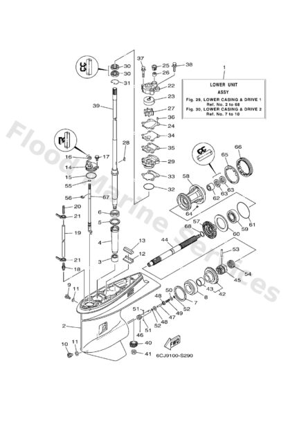 Genuine Yamaha 6CJ45300428D - Lower unit assy - Supplied by Flood Marine