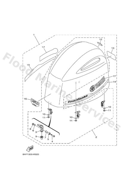 Genuine Yamaha 6DA4261A02CE - Top cowling w/o graphics - Supplied by Flood Marine