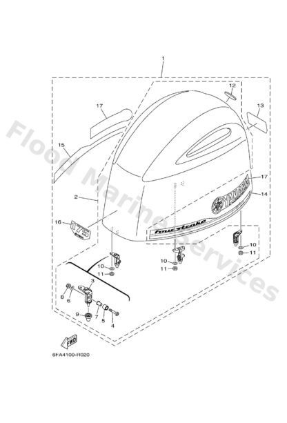 Genuine Yamaha 6DA4261A0300 - Top cowling w/o graphics - Supplied by Flood Marine