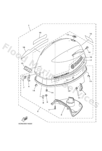 Genuine Yamaha 6DN426101100 - Top cowling assy - Supplied by Flood Marine