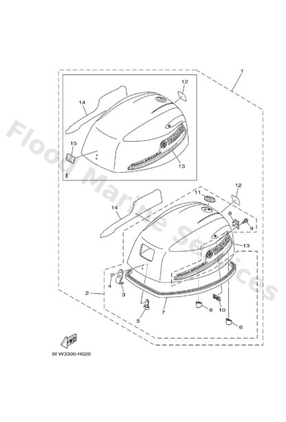 Genuine Yamaha 6DR4261A0000 - Top cowling w/o graphics - Supplied by Flood Marine
