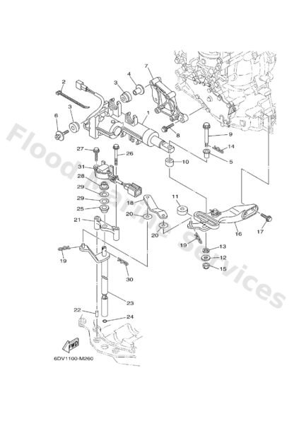 Genuine Yamaha 6DV441200200 - Handle gear shift assy - Supplied by Flood Marine