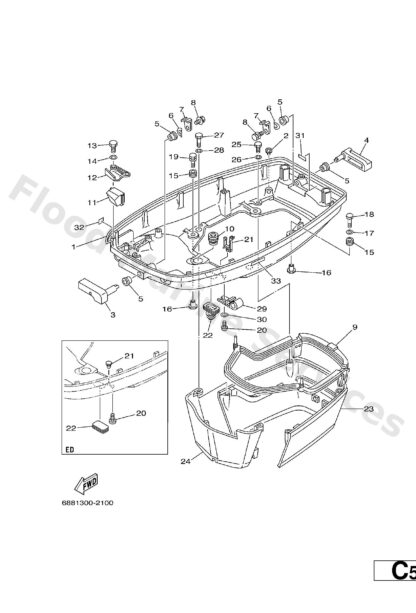 Genuine Yamaha 68842711044D - Cowling, bottom 1 - Supplied by Flood Marine