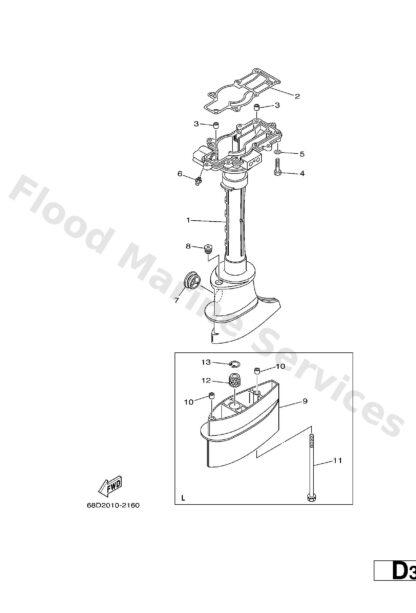 Genuine Yamaha 68DG5113A000 - Gasket, upper casing - Supplied by Flood Marine