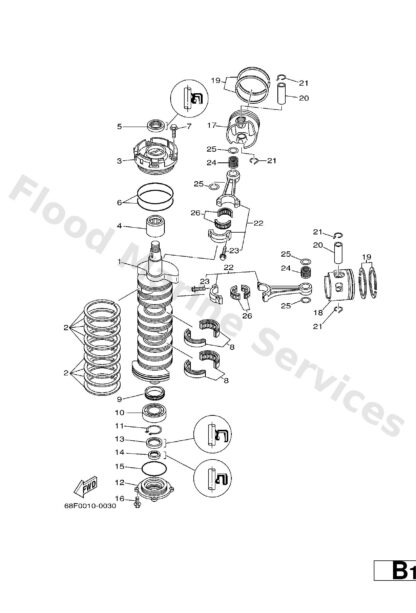 Genuine Yamaha 68F116450100 - Piston 2 (0.25mm o/s) - Supplied by Flood Marine