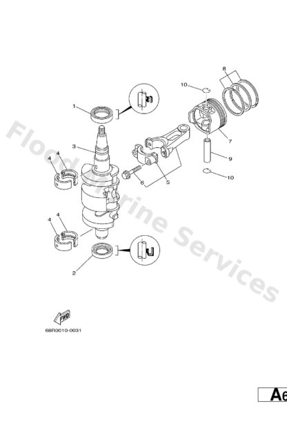 Genuine Yamaha 68T116360000 - Piston (0.50mm o/s) - Supplied by Flood Marine