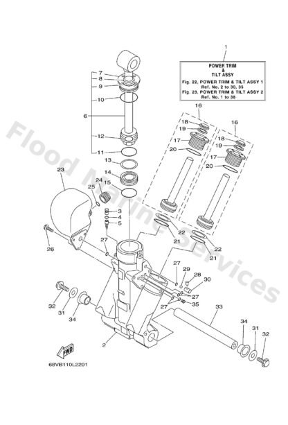 Genuine Yamaha 68V438000500 - Power trim & tilt assy - Supplied by Flood Marine