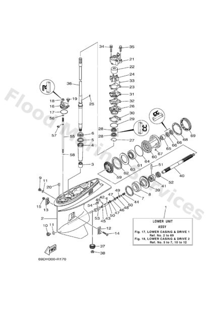 Genuine Yamaha 69D45300118D - Lower unit assy - Supplied by Flood Marine