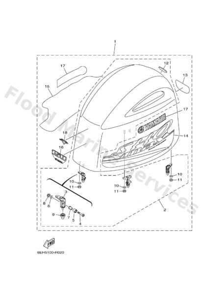 Genuine Yamaha 6EH4261A0200 - Top cowling w/o graphics - Supplied by Flood Marine