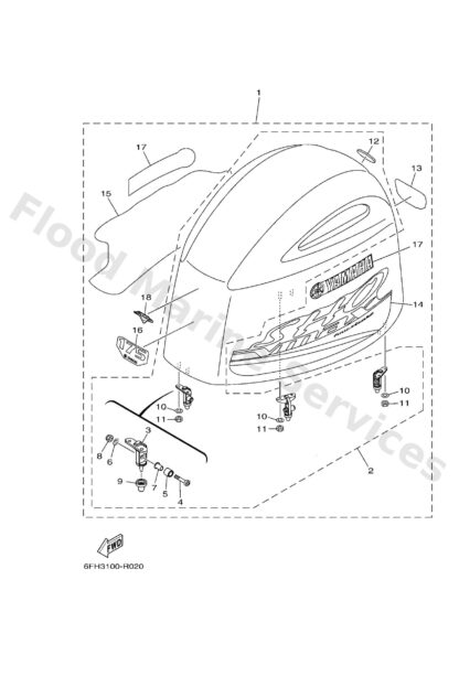 Genuine Yamaha 6FH426100200 - Top cowling assy - Supplied by Flood Marine
