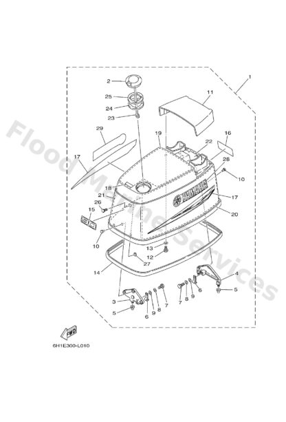 Genuine Yamaha 6H1426100000 - Top cowling assy - Supplied by Flood Marine