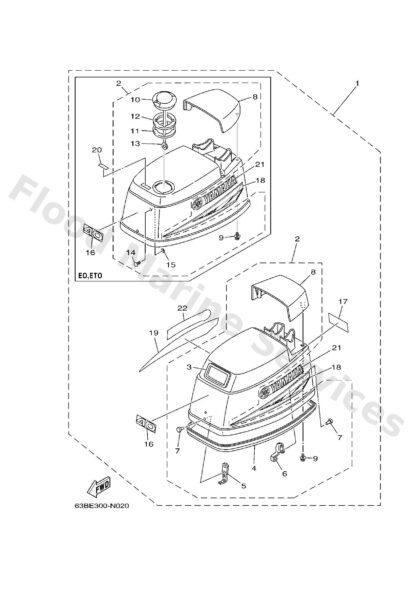 Genuine Yamaha 6H44261A0000 - Top cowling w/o graphics - Supplied by Flood Marine