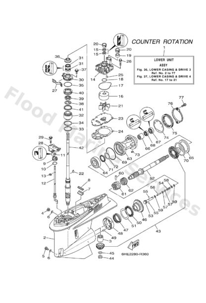 Genuine Yamaha 6HC45300008D - Lower unit assy - Supplied by Flood Marine