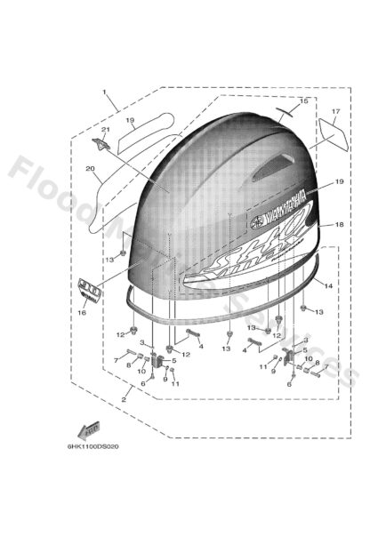 Genuine Yamaha 6HK4261A020X - Top cowling w/o graphics - Supplied by Flood Marine