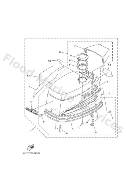 Genuine Yamaha 6J842610B000 - Top cowling assy - Supplied by Flood Marine