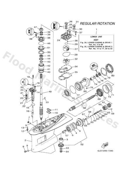 Genuine Yamaha 6JD45300008D - Lower unit assy - Supplied by Flood Marine