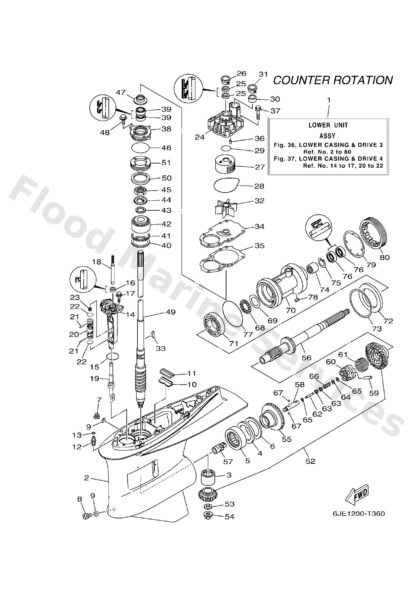 Genuine Yamaha 6JE45300018D - Lower unit assy - Supplied by Flood Marine