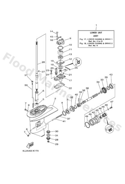 Genuine Yamaha 6L245300044D - Lower unit assy - Supplied by Flood Marine