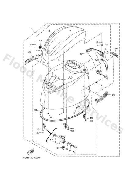 Genuine Yamaha 6LH4261A00CE - Top cowling w/o graphics - Supplied by Flood Marine