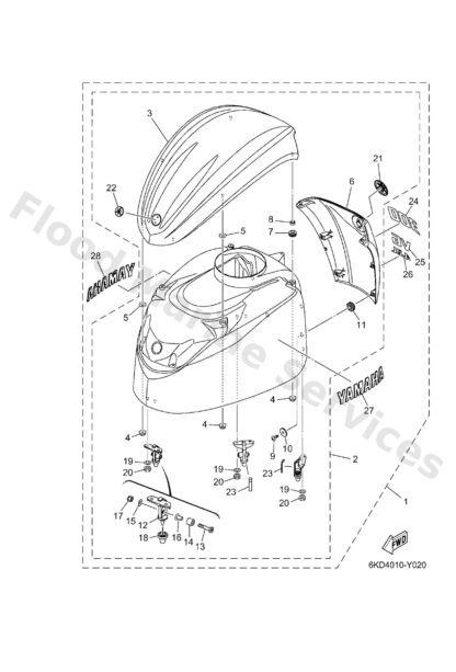 Genuine Yamaha 6KA4261001CE - Top cowling assy - Supplied by Flood Marine