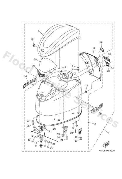 Genuine Yamaha 6ML42610008D - Top cowling assy - Supplied by Flood Marine