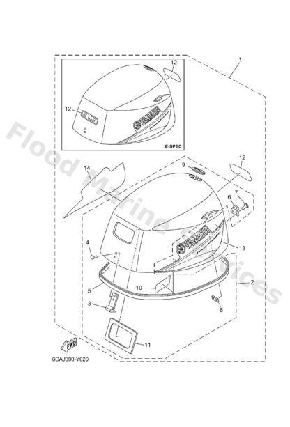 Genuine Yamaha 6CA4261A2000 - Top cowling w/o graphics - Supplied by Flood Marine