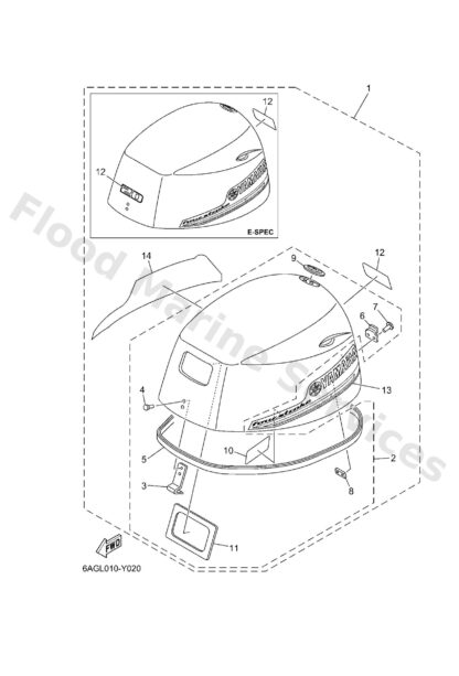Genuine Yamaha 6AH4261A2000 - Top cowling w/o graphics - Supplied by Flood Marine
