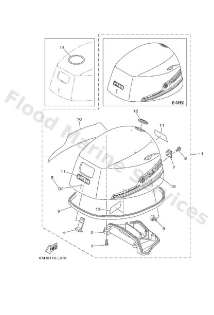 Genuine Yamaha 6AH426107000 - Top cowling w/o graphics (6ah) - Supplied by Flood Marine
